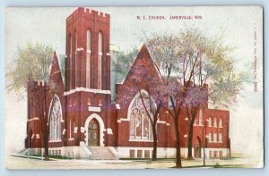 Janesville Wisconsin Postcard ME Church Building Exterior View Trees 1910 Posted