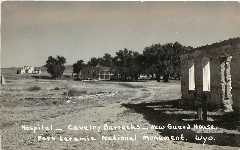 Real Photo PC; Hospital, Cavalry Barracks, Guard House, Ft. Laramie WY Albany Co