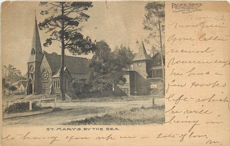 c1906 Printed Postcard Pacific Grove CA St. Mary's by the Sea Church Monterey Co