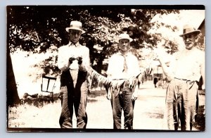 J87/ Interesting RPPC Postcard c1910 Men Fishing Line Catch Fish 471