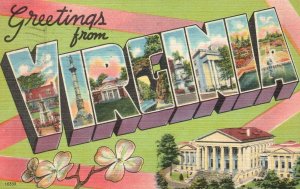 Vintage Postcard 1948 Greetings From Virginia Large Letter Historic Building VA