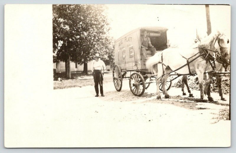 Baraboo Wisconsin~August Platt Ice Co Delivery Wagon~Horse Team~c1913 RPPC