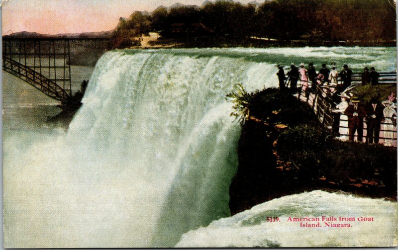 Vtg 1910s American Falls from Goat Island Niagara New York NY Postcard