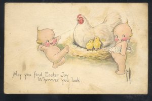 EASTER JOY ARTIST SIGNED KEWPIES CHECKEN EGGS GIVSON VINTAGE POSTCARD