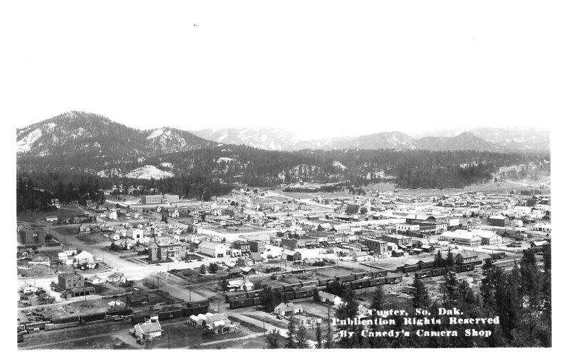 Custer SD Aerial View Of The Area And The Mountains, Real Photo Postcard