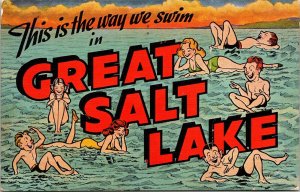 Great Salt Lake Cartoon Postcard PM City UT Cancel WOB Note EC Kropp VTG Vintage 