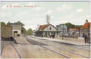 Westerly RI Railroad Station Train Depot Side Buildings Postcard