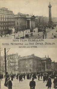 ireland, DUBLIN, Sinn Fein Rebellion Postcard, Hotel Metropole Before and After