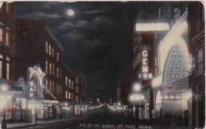 Minnesota St Paul 7th Street At Night 1913