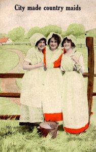 Pretty Ladies - City Made Country Maids - 3 Maidens - c1908