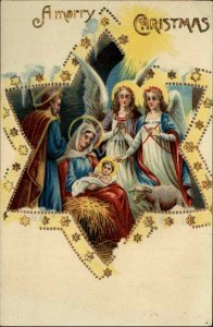 Christmas Nativity Angels Jesus and Mary with Jesus c1910 Gel Gelatin Postcard