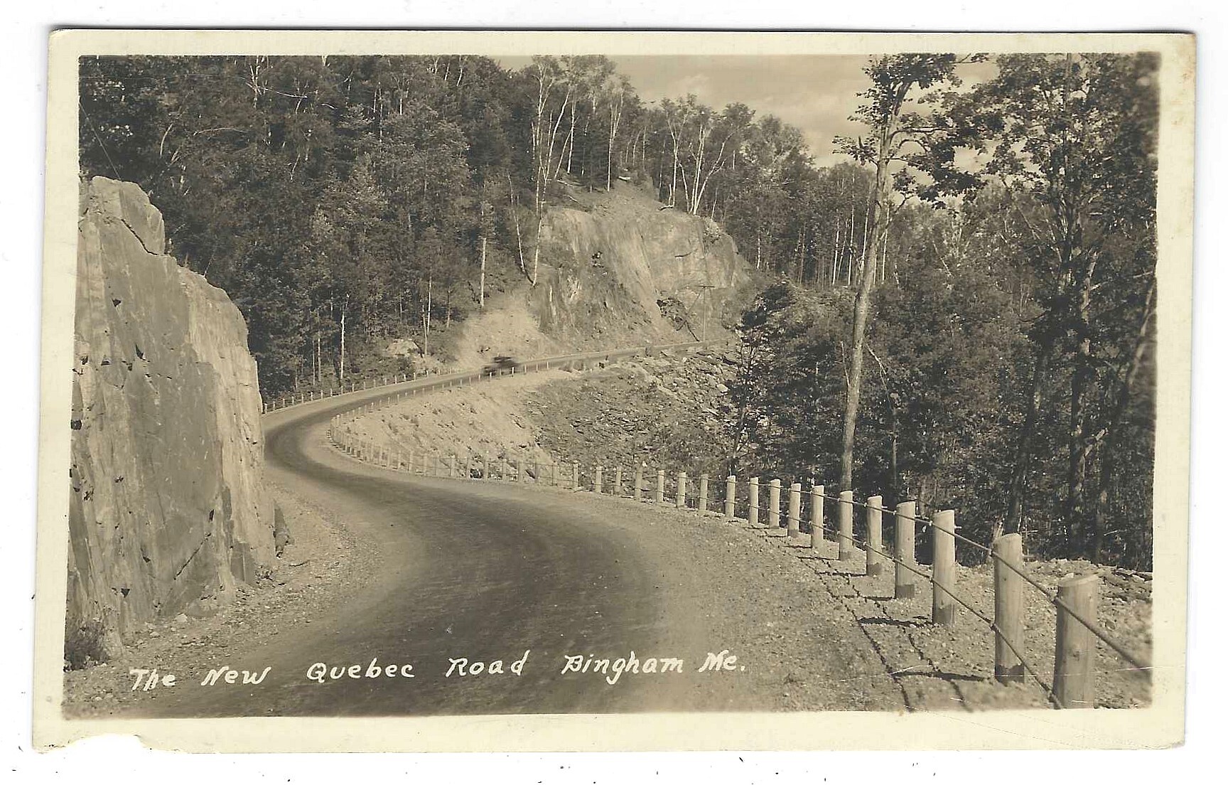 The New Quebec Road, Bingham, Maine, Real Photo postcard, c 1930