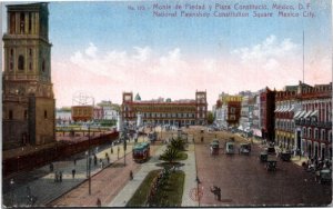 Postcard Mexico Mexico City Constitution Square Old Cars Streetcars ~1910 K45