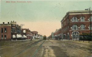 c1909 Postcard; Main Street w Trolley, Hutchinson KS Reno County posted