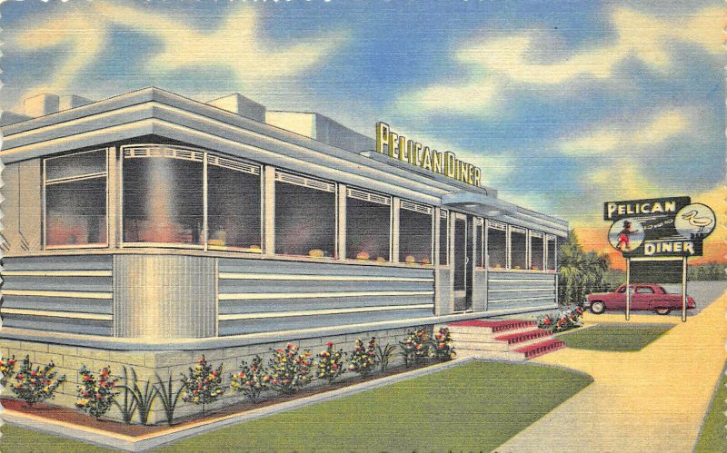 St Petersburg FL Pelican Diner Restaurant Curt Teich Linen Postcard