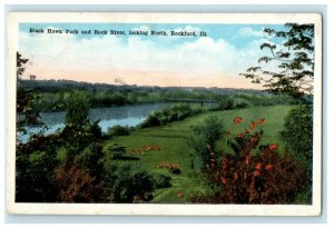 1922 Black Hawk Park and Rock River Looking North Rockford Illinois IL Postcard