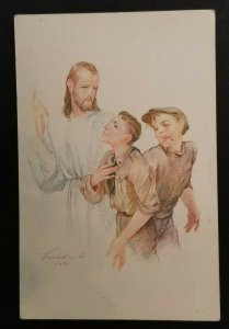 Mint Vintage Budapest Hungary Boy Scouts Boy Jesus Illustrated L Marton Postcard