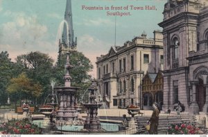 SOUTHPORT, UK, 1908 ; Fountain in front of Town Hall