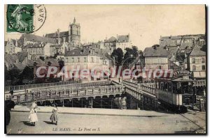 Postcard Old Bridge In Le Mans tramway X