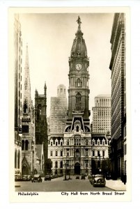 PA - Philadelphia. City Hall from North Broad Street ca 1937  RPPC