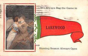 Lakewood Washington Couple Kissing Pennant Flag Antique Postcard K86385