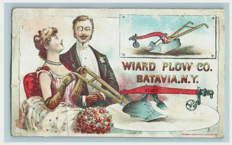1880s Wiard Plow Co. Hand & Sulky Lady & Man Dinner Table With Plow #5L