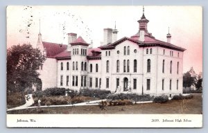 J95/ Jefferson Wisconsin Postcard c1910 High School Building 232
