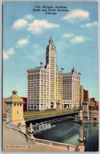 Chicago Illinois 1940s Postcard Wrigley Building South & North Sections
