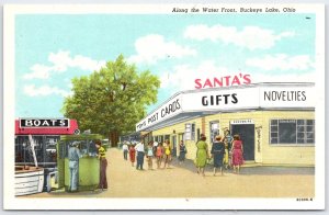 Buckeye Lake Ohio Waterfront Santa's Gifts Linen Postcard Curteich