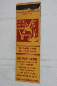 Ridgewood Terrace Restaurant New York 20 Strike Matchbook Cover