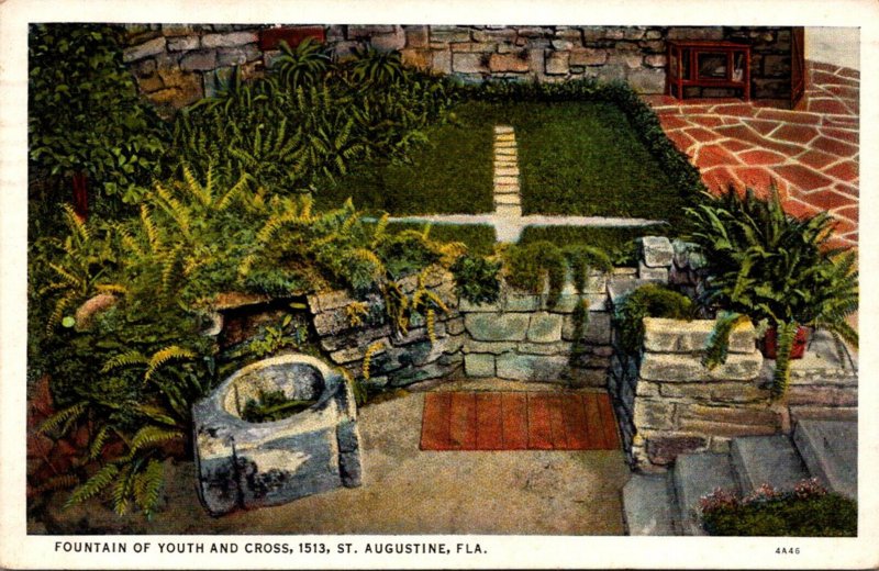Florida St Augustine Fountain Of Youth and Cross 1935 Curteich