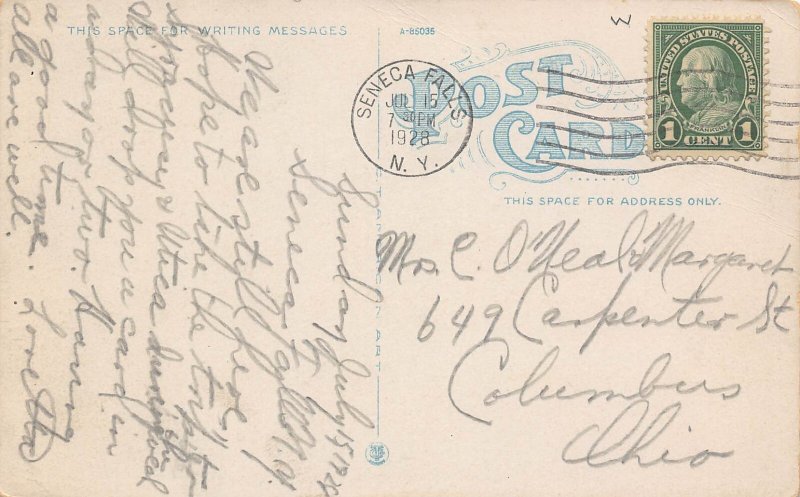 Fall Street Looking West Seneca Falls New York 1928 postcard