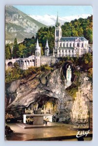 Grotto of the Basilica Lourdes France DB Postcard M2