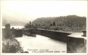 Columbia River Oregon OR Cascade Locks Ship Steamer Real Photo Vintage PC