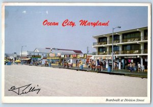 Ocean City Maryland Postcard Boardwalk At Division Street Boardwalk Shops c1960s
