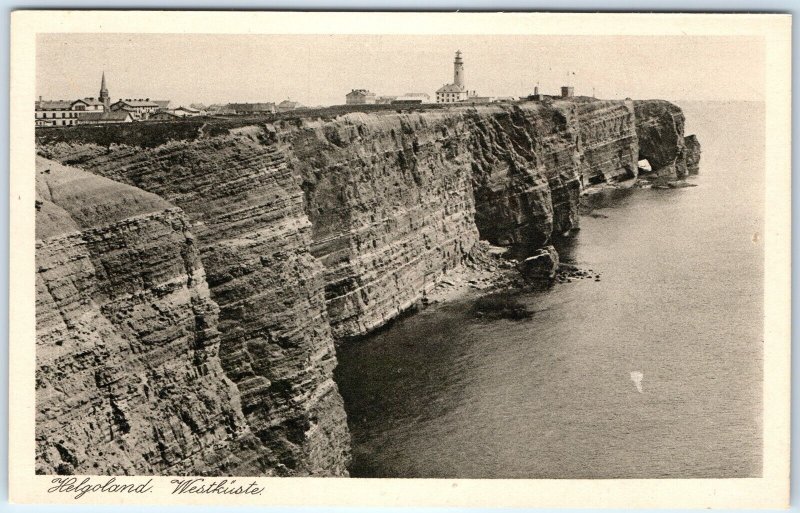 c1920s Helgoland, Germany West Coast Cliff Lighthouse Island Town Church A356