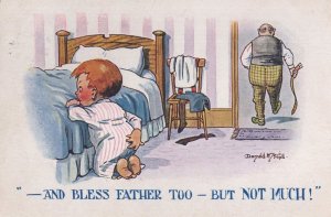 And Bless Father Too Praying Donald McGill Comic Old Postcard