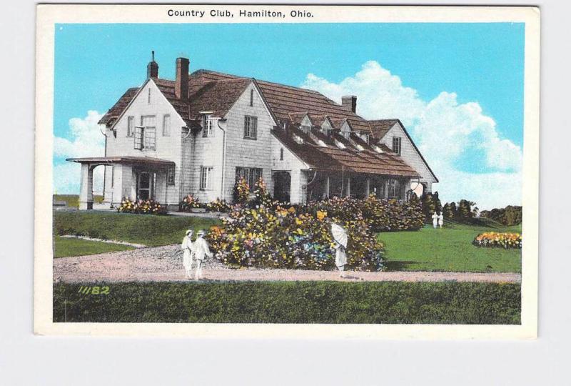 ANTIQUE POSTCARD OHIO HAMILTON COUNTRY CLUB EXTERIOR STREET VIEW 