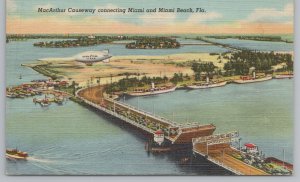 Miami Florida~MacArthur Causeway Aerial View~Vintage Postcard