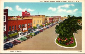 Linen Postcard Union Square Looking East in Hickory, North Carolina