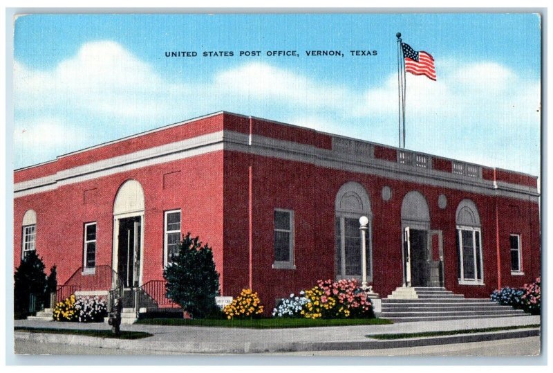 c1940 United States Post Office Exterior Building Vernon Texas Vintage Postcard