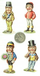 1880's Lovely Die Cut Victorian Occupational Men Jockeys Lot of 4 Cards PD158