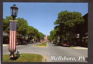 PA Main St Wellsboro Pennsylvania State Laurel Festival Flags Postcard