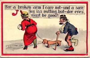 Postcard Comic Man Admiring Woman Funny Accent Dog 1913