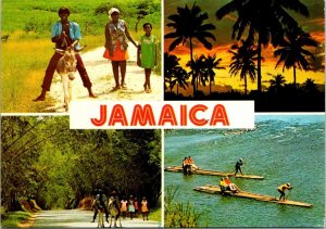 VINTAGE CONTINENTAL SIZE POSTCARD MULTIPLE 1970s VIEWS OF LIFE IN JAMAICA