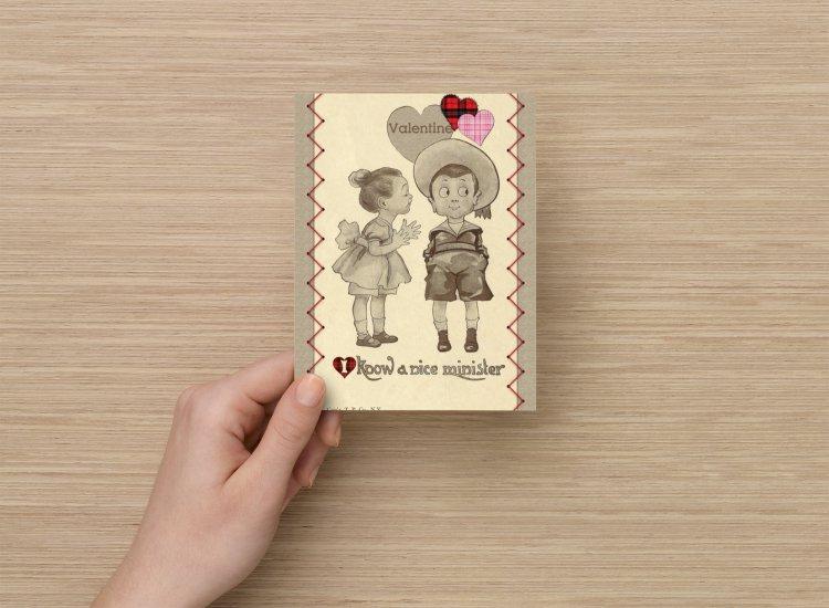 Valentine's Day Postcard Set of 6, Little Girl Kissing Little Boy Old Fashioned