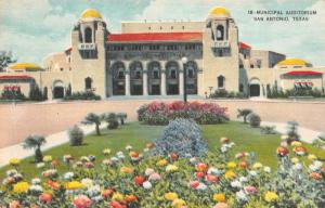 SAN ANTONIO, TX Texas   MUNICIPAL AUDITORIUM~Flowers   c1940's Linen Postcard
