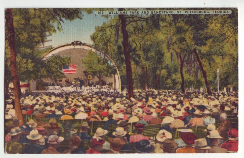 P734 1950 posted stamp williams park bandstand people st petersburg florida