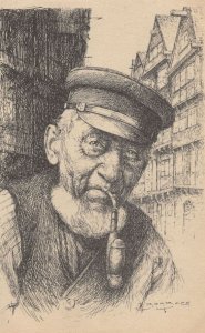 German Sailor Or Postman Pipe Smoking Damburger Beer Postcard