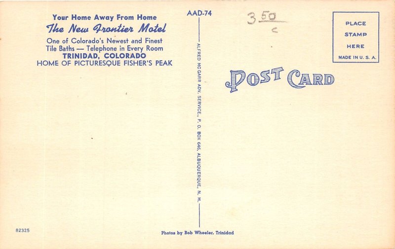 J39/ Trinidad Colorado Postcard Linen Frontier Motel HWY 85 & 87   16
